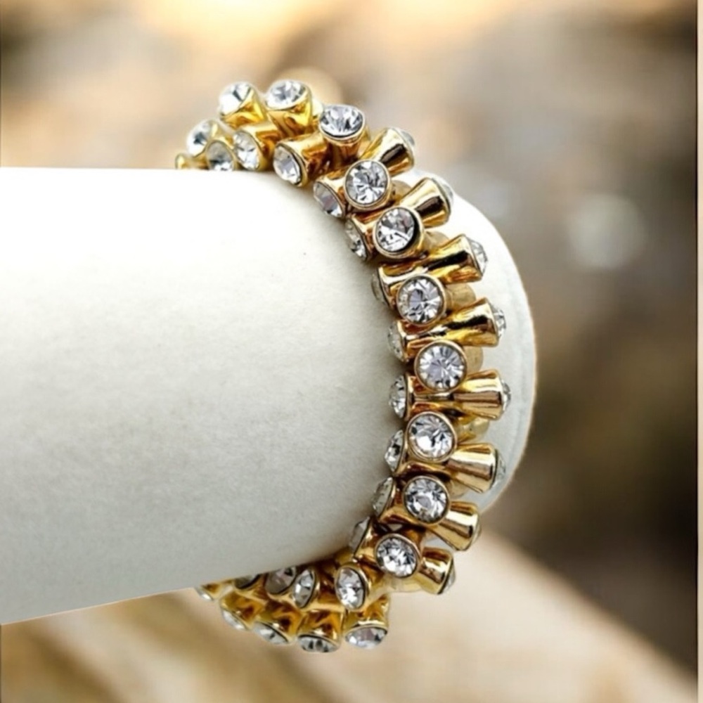 Vintage Kenneth Lane Gold Tone Swarovski Crystal Stretch Bracelet 7” KJL